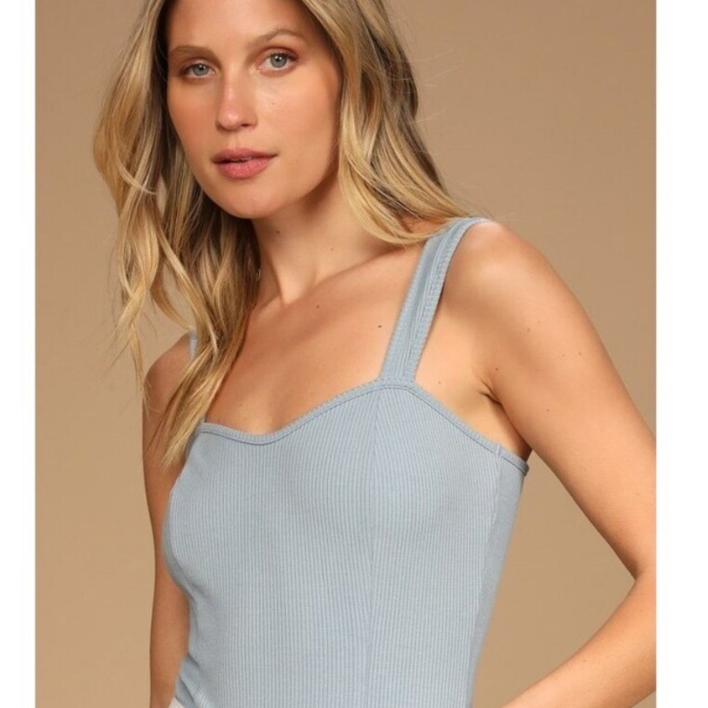 Lulu’s Light Blue Ribbed Bodysuit Sz M